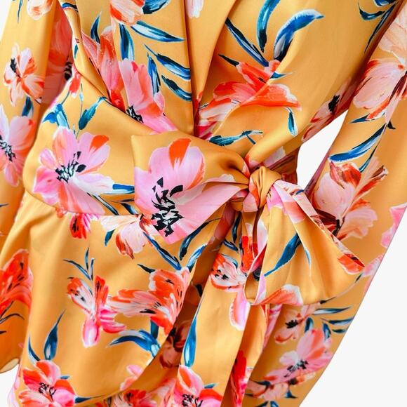 Significant Other x Revolve Zoe Hibiscus Floral Satin Wrap Dress | Vacation 6 - Picture 10 of 15